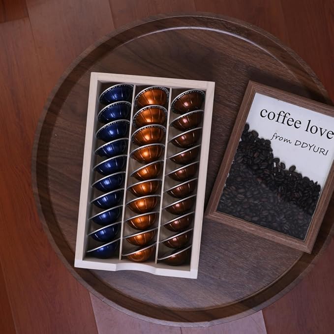 Coffee Pods Storage Drawer Holder for Capsules - Multi Functional Desk Organizer Drawers For K cups Coffee Maker Brew - Kitchen Mini Wooden Box Chest Sideboard Counter Organization CF1D2C Dark