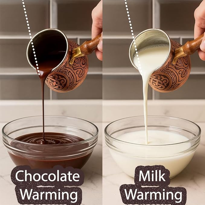 Handmade Hammered Copper Turkish Arabic Moroccan Persian Coffee Chocolate Pot Maker Ibrik Cezve Warmer for Stovetop Stove Top Indian Greek Style Traditional Antique Vintage Fancy Kitchen Decor Pot