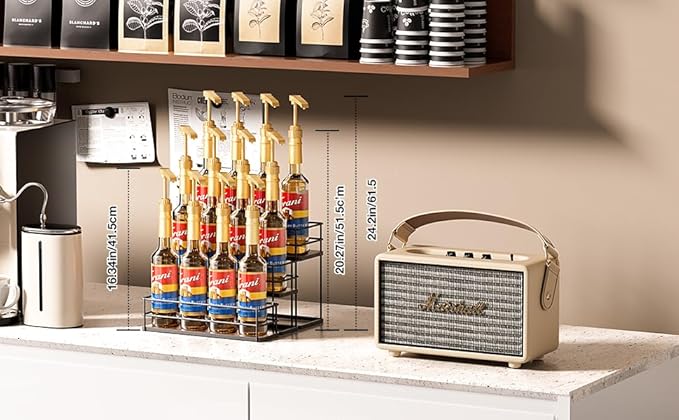 12 Bottle Capacity Coffee Syrup Organizer 3 Tier Coffee Syrup Stand Shelf for Coffee Bar Kitchen Small Wine Rack for Bar Family Storage for Syrup Wine Dressing