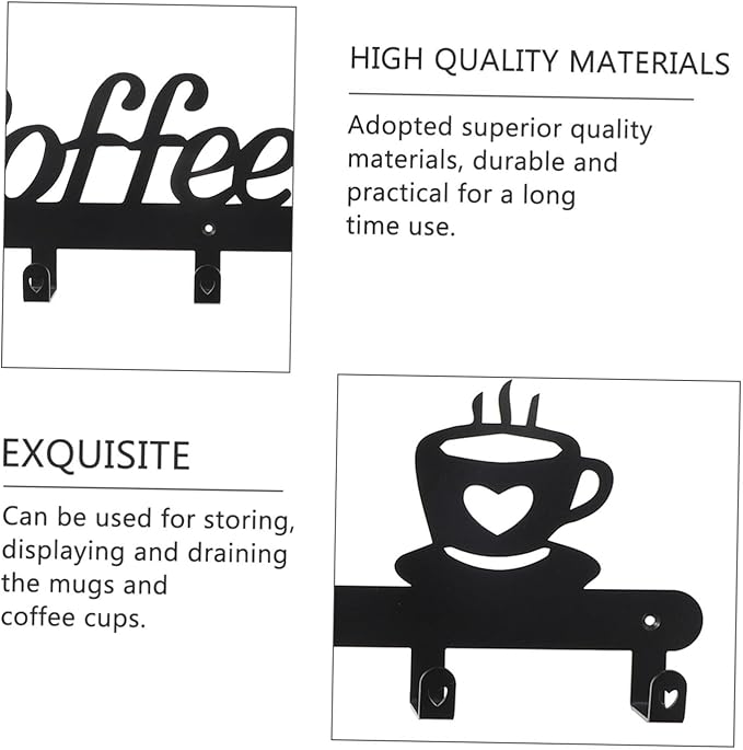 Metal Coffee Cup Hook Rack Decorative Mug Hanging Holder with Coffee Shape Design Easy Install Stable Storage for Kitchen Display and Organization