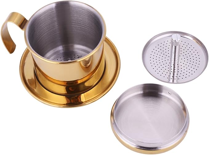 Vietnamese Coffee Drip Filter Maker, Coffee Drip Filter Maker Pot, Stainless Steel Coffee Filter, Vietnamese Coffee Filter Press Coffee Maker, Vietnamese Coffee Maker (Gold)