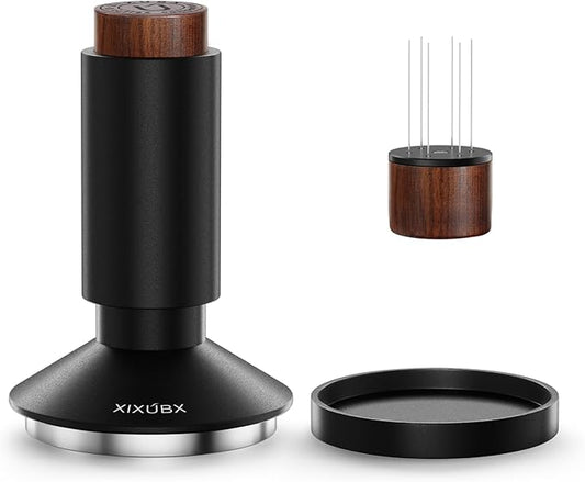 53mm Espresso Tamper & Magnetic WDT Tool, Barista Cofee Tamper with Spring Loaded, Anodized Aluminum Alloy Handle, Stainless Steel Corrugated Base with Cover for Portafilter Basket