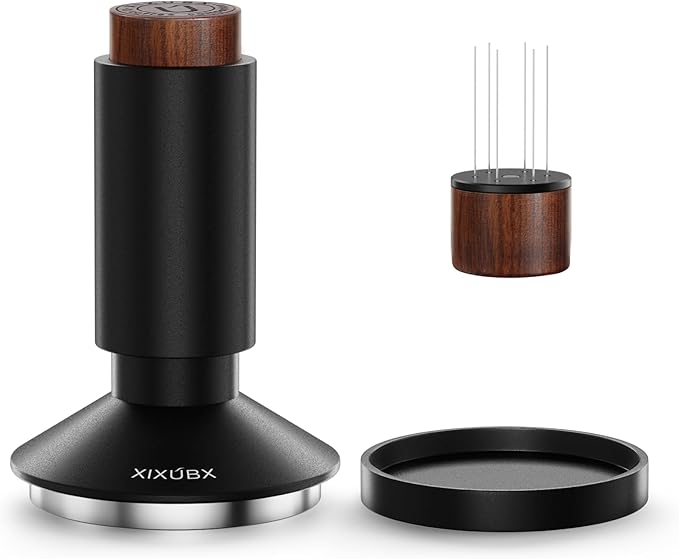 51mm Espresso Tamper & Magnetic WDT Tool, Barista Cofee Tamper with Spring Loaded, Anodized Aluminum Alloy Handle, Stainless Steel Corrugated Base with Cover for Portafilter Basket