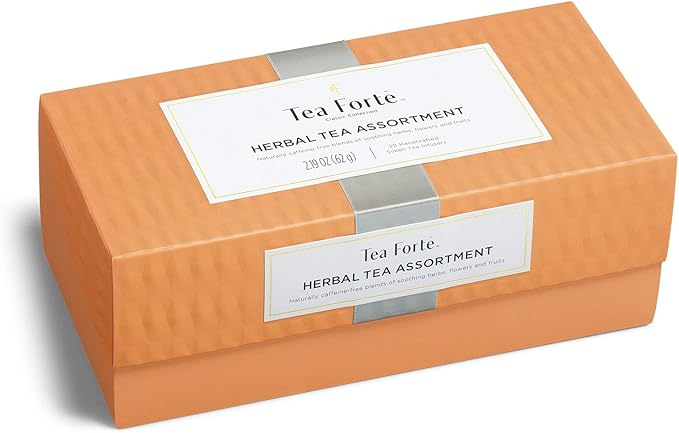 Tea Forte Assorted Herbal Presentation Box Tea Gift Set Sampler, 20 Count, 2 of Each Variety Individually Wrapped Handcrafted Pyramid Infuser Bags