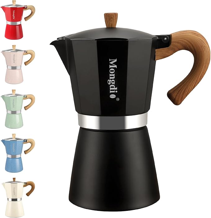 Mongdio Stovetop Espresso Maker Moka Pot, Cuban Coffee Maker Stove top coffee maker Moka Italian Espresso Greca Coffee Maker Brewer Percolator, 6 Espresso Cups, 10 oz - Black