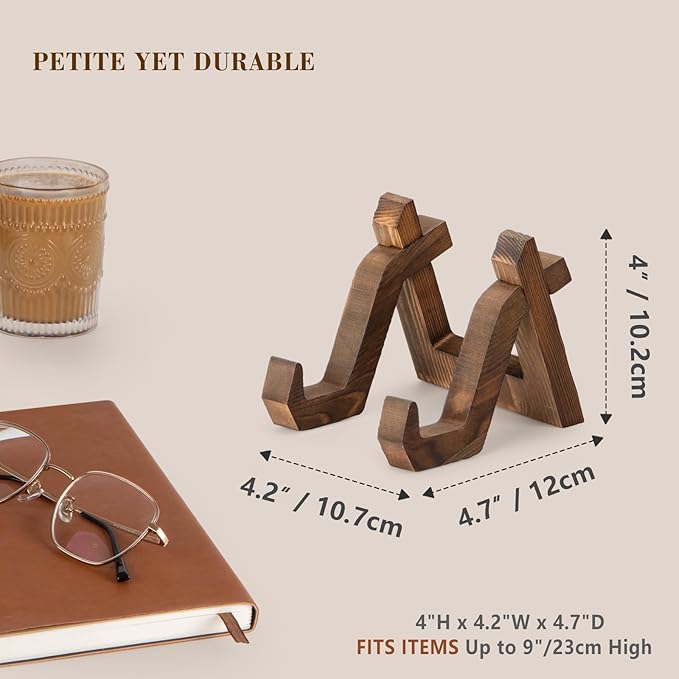 Plate Display Stand, 4 Inch Plate Holder for Displaying, Decorative Picture Frame Dish Photo Plaque Platter Wood Stand