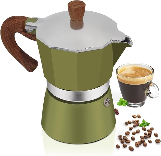 Aluminum 6 Cup 300ml Moka Pot Express Coffee Maker Stovetop Espresso Colorful Coffeemaker Italian Classic Style Brewing Greca Cafe Mocha Machine for Cafeteras Lover Camping Travel and Home Use 10oz