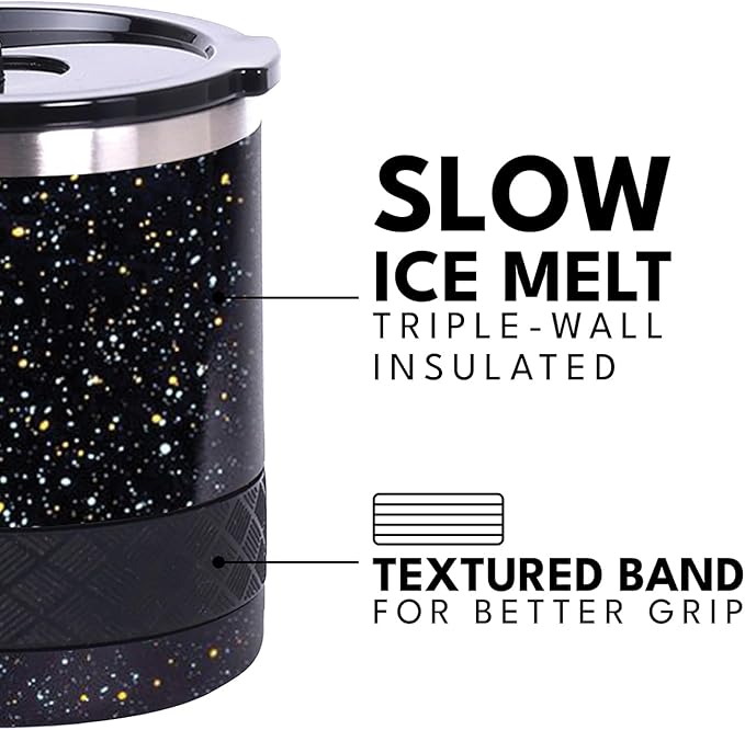 Elemental Recess Lowball Tumbler, 10oz Triple Wall Stainless Steel Cup with Non-Shattered Tritan Lid, Insulated Whiskey Glass, Insulated Coffee Tumbler Mug for Hot & Cold Drinks - Black Speckle