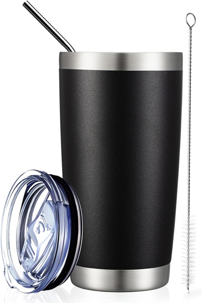 COMOOO 20oz Tumbler Stainless Steel Insulated Travel Mug Vacuum Double Wall Coffee Cup for Hot Beverage and Cold Drinks,Home and Outdoor（Black, 1 Pack）