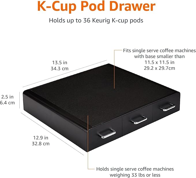 Amazon Basics Coffee Pod Storage Drawer for K-Cup Pods, 36 Pod Capacity, Black