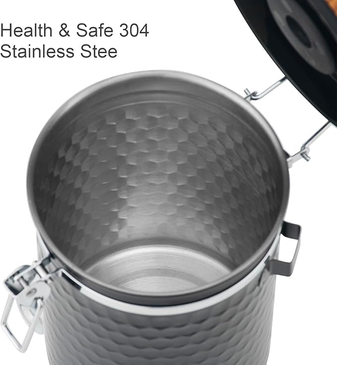 TEDSWAIT Coffee Canisters Airtight Coffee Bean Storage Container Kitchen Stainless Steel Food Storage Container with Scoop Date Tracker & CO2 Valve 61Fl Oz (Diamond Black)