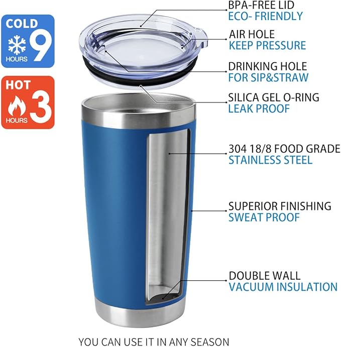 HASLE OUTFITTERS 20oz Tumblers Stainless Steel Mugs with Lid Double Wall Vacuum Insulated Coffee Cups for Cold & Hot Drinks (20oz-Dark Blue, 1 Pack)