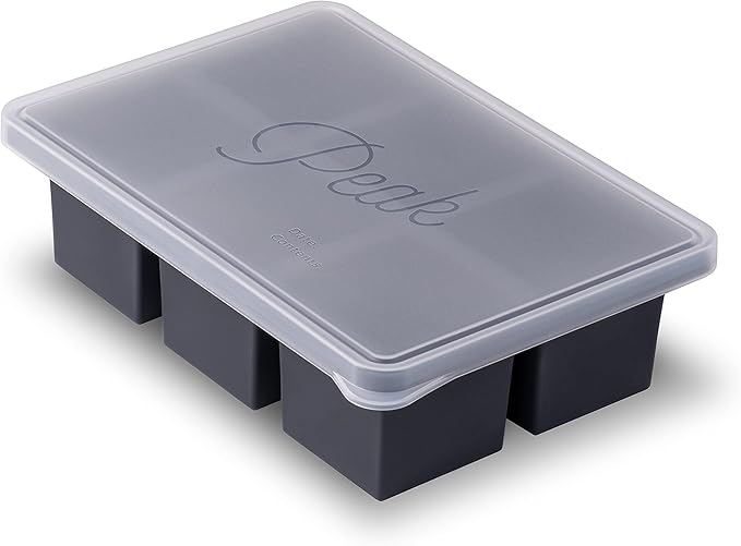 W&P Cup Cubes Silicone Freezer Tray with Lid, Charcoal, Makes 6 Perfect 1-Cup Portions, Freeze & Store Soup, Broth, Sauce, Leftovers, Dishwasher Safe