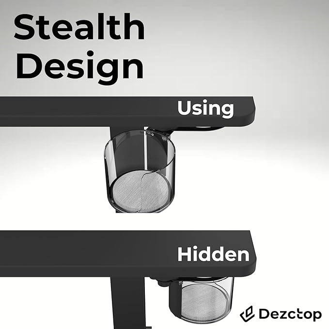 DEZCTOP Rotating Under Desk Cup Holder with Absorbent Pad, Anti-Spill Swivel Design, Fits Mugs, tumblers, and Cups, Perfect for Gaming or Office Desks, Black