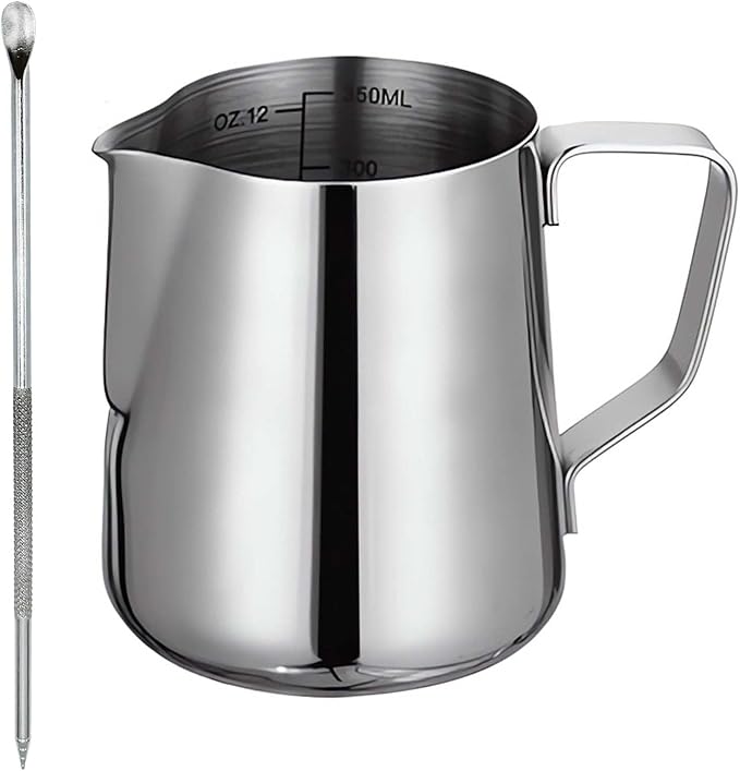 stainness steel milk frothing pitcher - 12 OZ Espresso Steaming Pitchers Cappuccino Coffee Machine Accessories Jug Cup With internal scale with Decorating Pen Latte Art