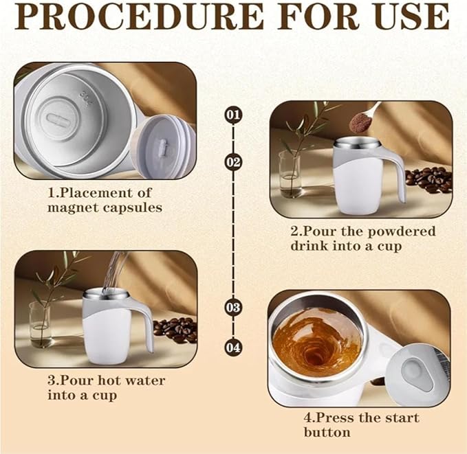 NexUp Goods USB Rechargeable Self Stirring Coffee Mug, Magnetic Mixing Travel Cup with Lid, 12oz Stainless Steel Auto Stirring Mug for Coffee, Tea, Hot Chocolate, Protein Shakes, Home or Office Gift