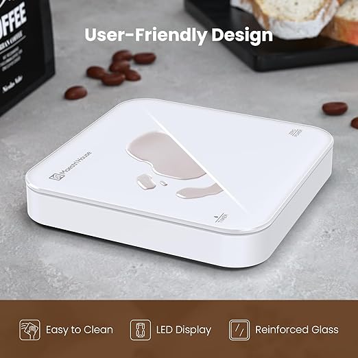 Rechargeable Mini Coffee Scale with Timer, Maestri House Espresso Scale, 2kg/0.1g Accurate Scale for Espresso and Pour-Over Coffee, Portable Digital Kitchen Scale with Automatic Timing（White）