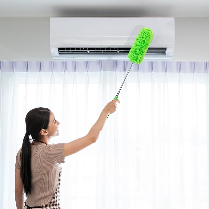 Tanlade 12 Pcs Microfiber Feather Duster for Cleaning 13-31 Inch Extendable Cobweb Dusters Ceiling Fan Duster Washable Bendable Tool for Office Car Window Furniture (Green)