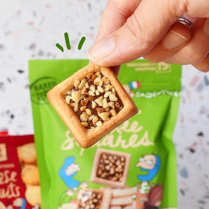 Michel et Augustin Cookies, Individually Wrapped Snacks, Gourmet Milk Chocolate & Hazelnut Shortbread, 15 French Butter Cookies