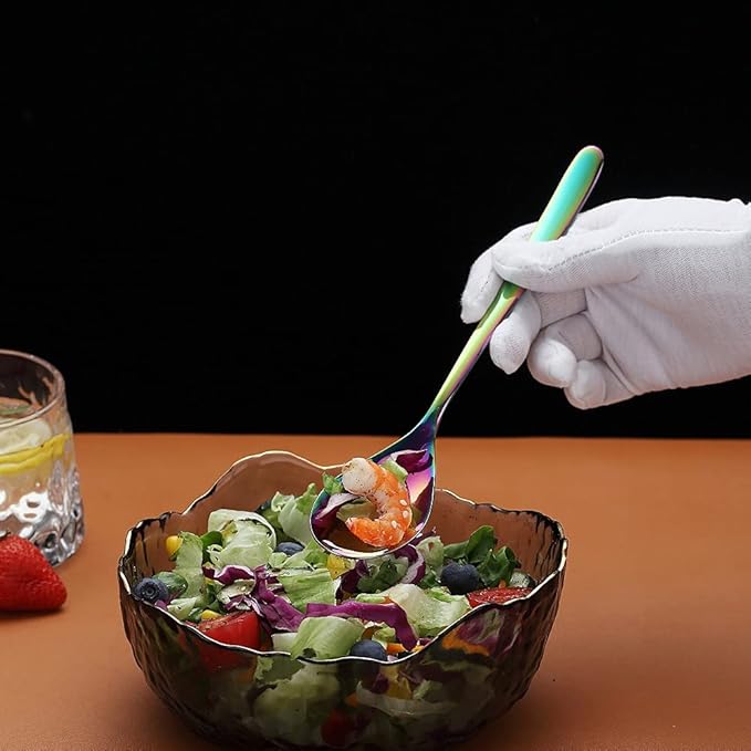 Rainbow Dinner Spoons 6 Piece, 8.1'' Stainless Steel Tablespoons, Soup Spoons, Dessert Spoons, Spoons Silverware for Home, Kitchen or Restauran,Dishwasher Safe