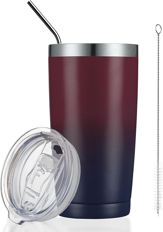 COMOOO 20oz Double Wall Vacuum Insulated Travel Mug, Stainless Steel Tumbler with Lid and Straw Durable Powder Coated Insulated Coffee Cup for Cold & Hot Drinks（Mystery Moon, 1 Pack）