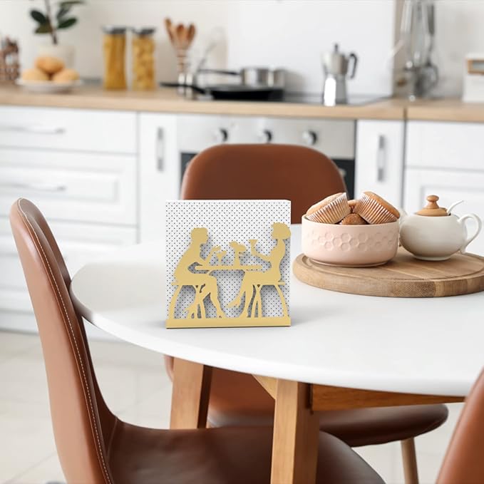 Metal Napkin Holder for Home Kitchen Restaurant Picnic - Women Theme Tabletop Paper Organizer Upright Tissue Dispenser (Gold)