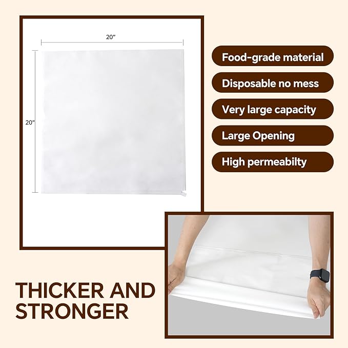 50 Pcs Commercial Cold Brew Coffee Filters,20" x 20" Commercial Cold Brew Bags For Commercial Model Cold Brew Coffee Makers and 5-Gallon Commercial Systems,with Drawstring,Brew Up To 5 LBS Coffee