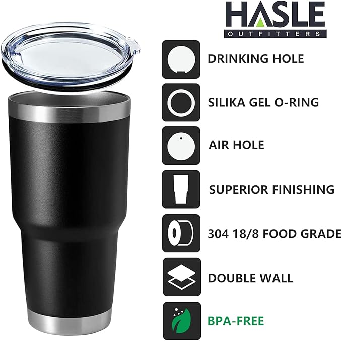 HASLE OUTFITTERS 30oz Stainless Steel Tumbler, Double Wall Vacuum Insulated Travel Mug Tumbler, Durable Insulated Coffee Mug, Gift Box Set (Black, 8)
