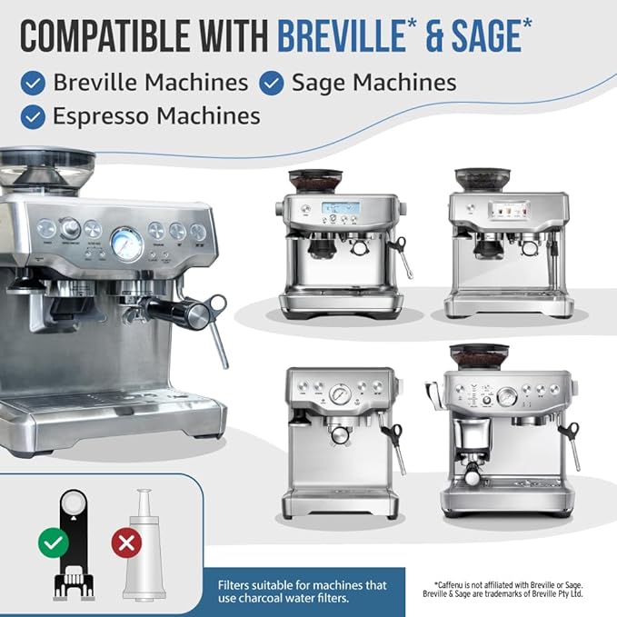 Caffenu Breville Compatible Cleaning Tablets & Water Filter. 52 Espresso Machine Cleaning Tablets & 6 Breville Filters for Espresso Machine. Removes Build-up & Filters Water Impurities. Years Supply.