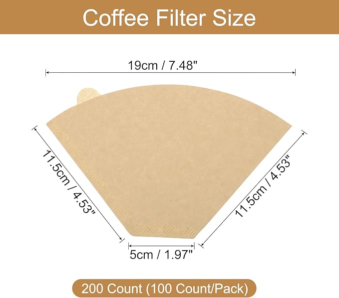 uxcell 200 Count 4 Cone Coffee Filters, Size 103 Disposable Paper Percolator Coffee Filters Natural Unbleached Wood Fiber,Suitable for Pour Over Coffee Filter Drip Coffee Maker Brown