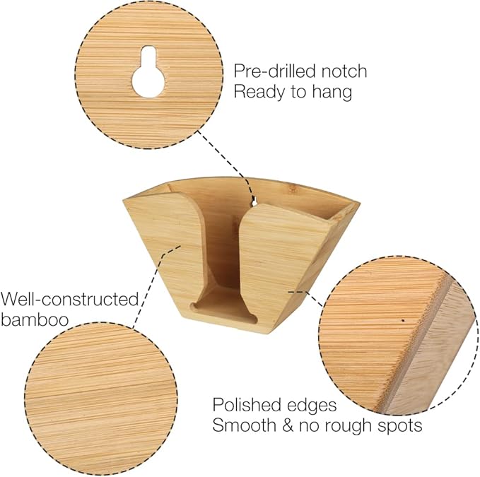 Unibene Bamboo Coffee Filter Holder, Coffee Paper Storage Container Dispenser Rack Shelf for Aeropress, Chemex, Hario V60 and Melitta Cone Filters