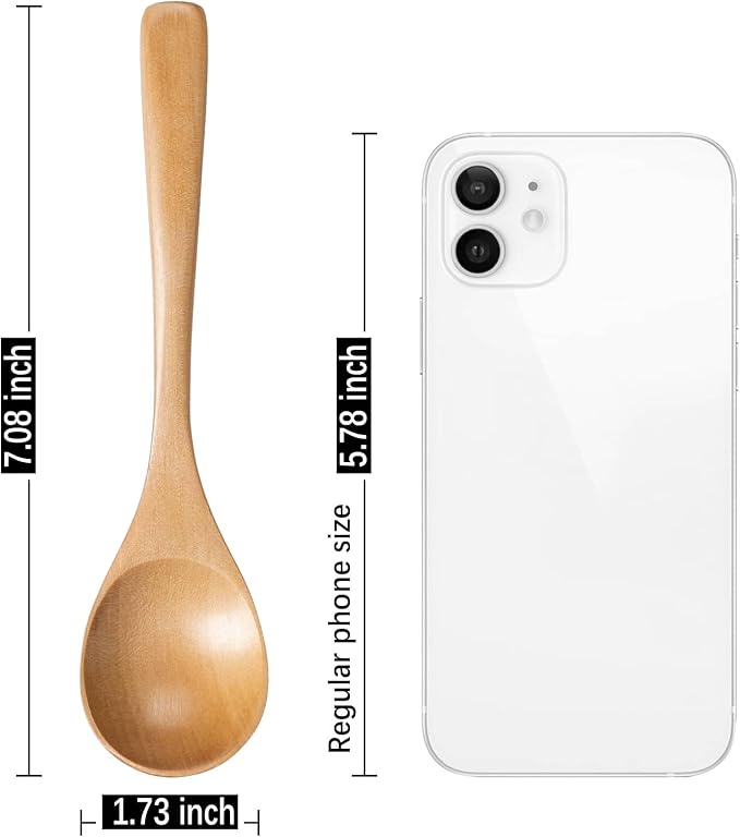 7 PCS Wooden Spoons for Eating, 7 inch Wooden Honey Spoons for Tea, Wood Teaspoons for Stirring Coffee, Schima Wood Table Spoon for Cooking, Small Serving Spoon for Soup, Desserts & Cereal