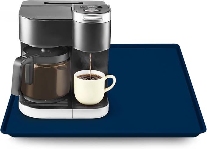 TOHONFOO Silicone Coffee Maker Mat with Lip, 19.7'' x 15'' Heavy Duty Coffee Maker Mat for Countertops, Coffee Tray Fit Under Coffee Machine Appliance Automatic Machines Espresso Accessory, Navy Blue