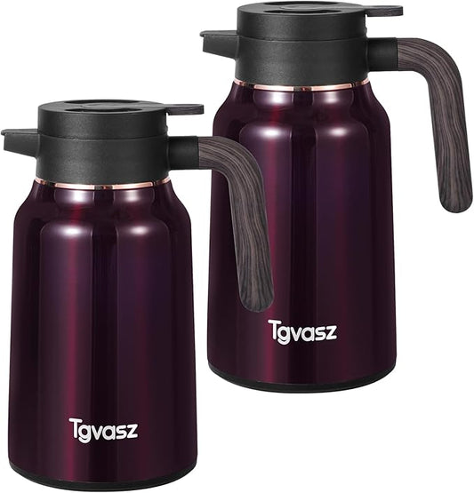 51 Oz Carafe for Hot Liquids 36 Hours Hot (Fullness of Carafe), 2 PCS Stainless Steel Insulated Vacuum Thermal Coffee Carafes For Keeping Hot, 1.5 Liter Coffee Dispenser（Angola Red)