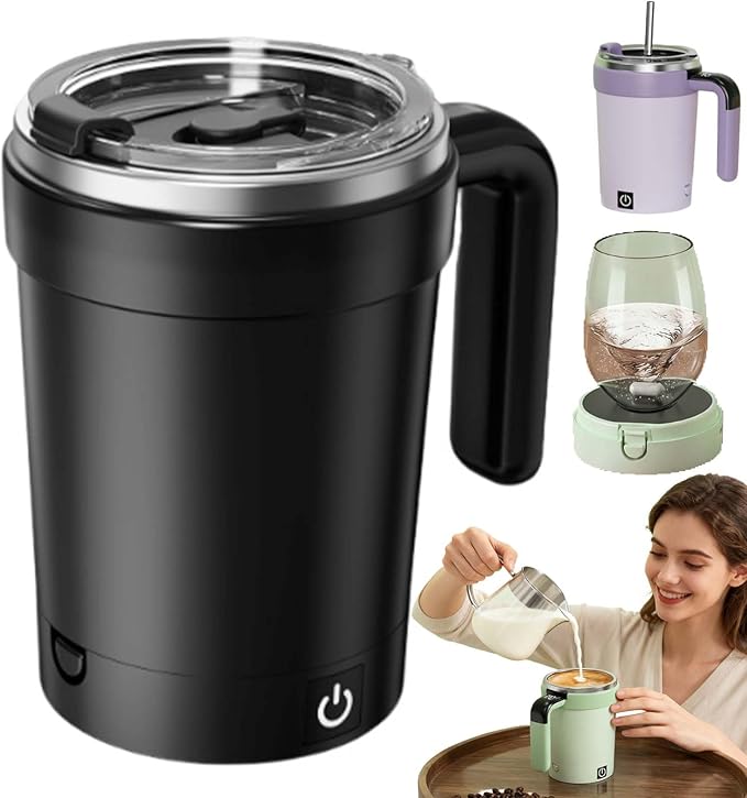 Yilia Automatic Magnetic Stirring Coffee Mug, 2026 New Electric Self Stirring Coffee Mug with Temperature Display, Rechargeable Auto Stirring Mugs with Lid for Coffee, Chocolate, Milk, Tea (Black)