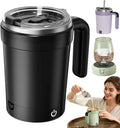 Automatic Magnetic Stirring Coffee Mug, Stainless Steel Automatic Stirring Mug for Coffee, Milk, Cocoa, Portable 13 Oz with Lid and Detachable Base, Ideal Christmas Gift for Coworkers (Black)