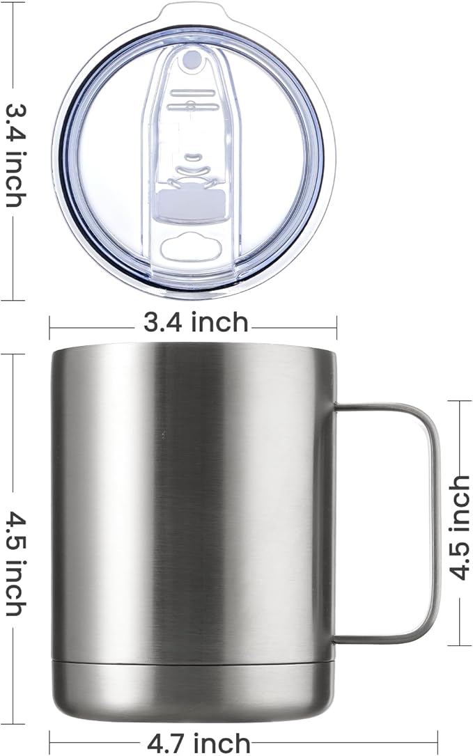 MEWAY 12oz Coffee Mug With Handle,Stainless Steel Insulated Travel Tumblers With Sliding Lid,Double Wall Vacuum Camping Cup for Hot & Cold Drinks Tea (Sliver,Set of 1)