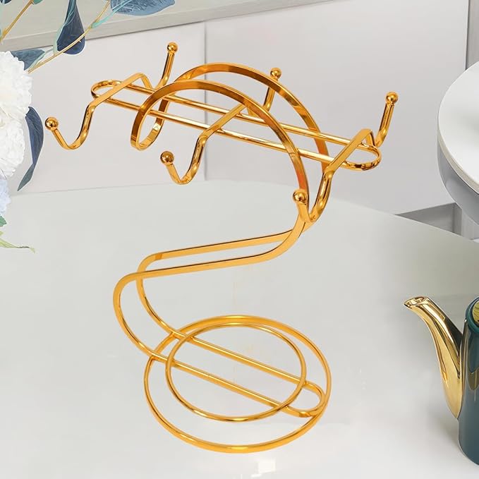 Coffee Mug Holder Metal,Mug TeaCups Holders Countertop,Coffee Mug Tea Cup Stand Storage Rack Tabletop Counter 6 Hooks(Gold)