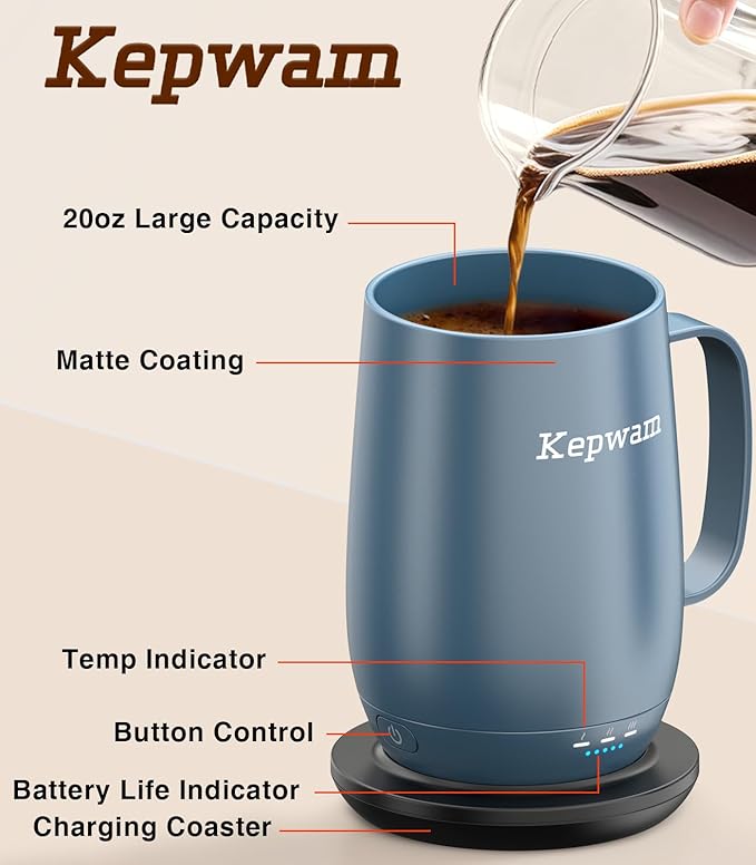 Heated Coffee Mug T2-Plus, 20oz Leading Large Capacity Self Heating Mug, Up to 8 Hrs Battery & Hot Up to 149℉, Smart Coffee Mug for Women, Men