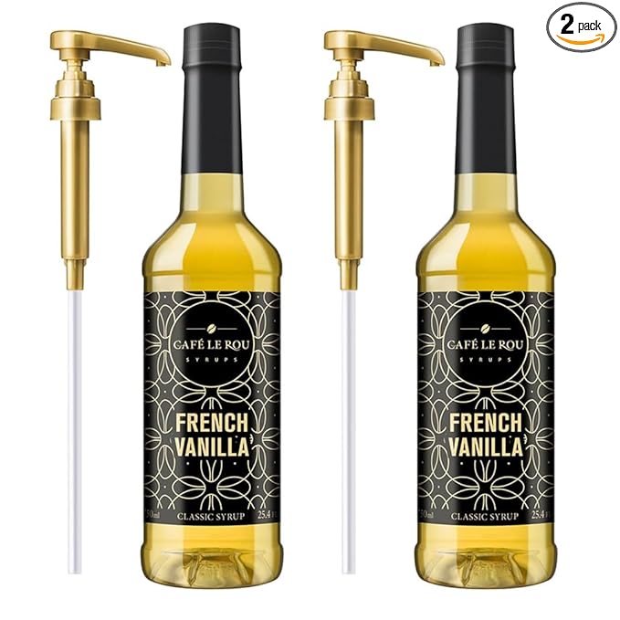NEW Café Le Rou French Vanilla Coffee Syrup - 25.4 oz, 2-pack *Includes 2 Coffee Syrup Dispensers*Flavoring for Coffee, Tea and Espresso