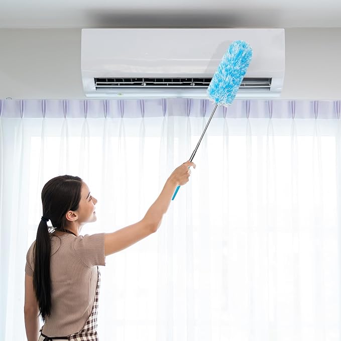 Tanlade 12 Pcs Microfiber Feather Duster for Cleaning 13-31 Inch Extendable Cobweb Dusters Ceiling Fan Duster Washable Bendable Tool for Office Car Window Furniture (Bright Color)