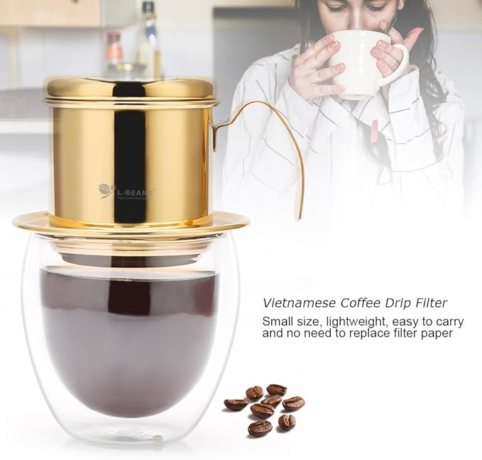 Vietnamese Coffee Drip Filter Maker, Coffee Drip Filter Maker Pot, Stainless Steel Coffee Filter, Vietnamese Coffee Filter Press Coffee Maker, Vietnamese Coffee Maker (Gold)