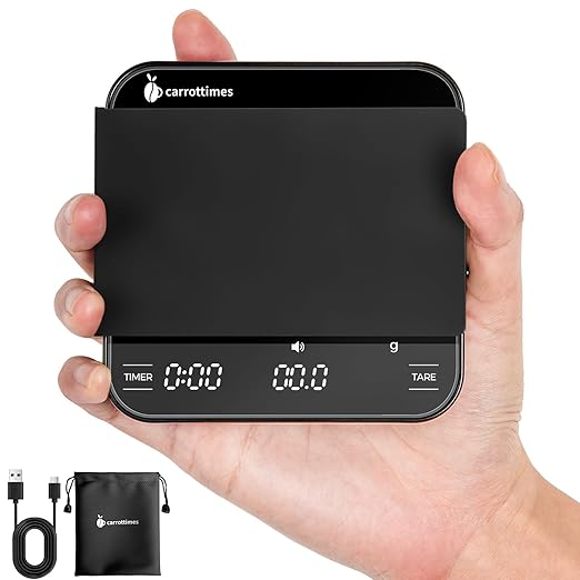 Rechargeable Mini Coffee Scale with Timer, 2kg/0.1g Precision Espresso Scale, Portable Digital Coffee Scale w/ 4 Modes for Espresso and Pour-Over Coffee (Black)