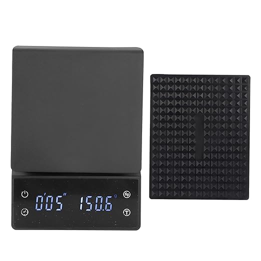 Coffee Scale with Timer, 0.1g Precision Digital Kitchen Scale with LED Touch Screen for Baking Cooking Grams Ounces Milliliters