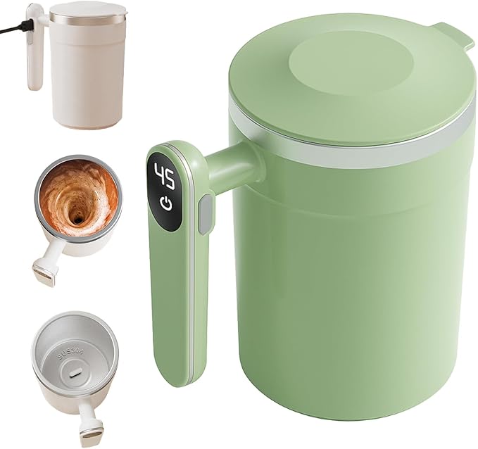 KAMOJI Magnetic Automatic Self-Stirring Coffee Mug, 2026 New Automatic Magnetic Stirring Coffee Mug for Office School, Upgrade Stainless Steel Travel Cup Magnetic Stirring Cup (Green)