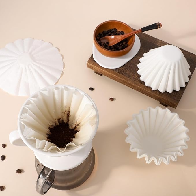 Segarty 200 Count 1-4 Cup Disposable Coffee Paper Filters, 7.2in White Basket Style Coffee Filters Ideal Bar Accessories for Pour Over Maker Coffee Brewer Dripper Machine for Home Cafeteria Office Use