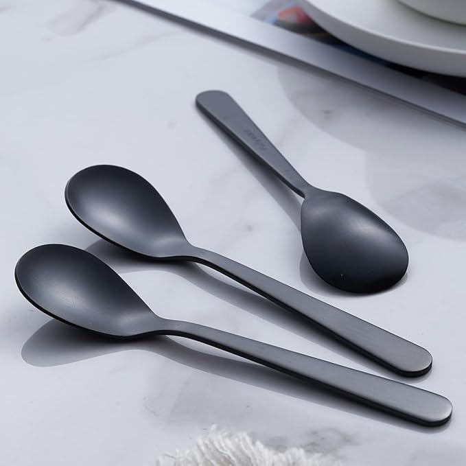Matte Black Demitasse Espresso Coffee Spoons, Stainless Steel Satin Finish, Mini Teaspoons, Sugar Spoons, 4.7-inch, Set of 6