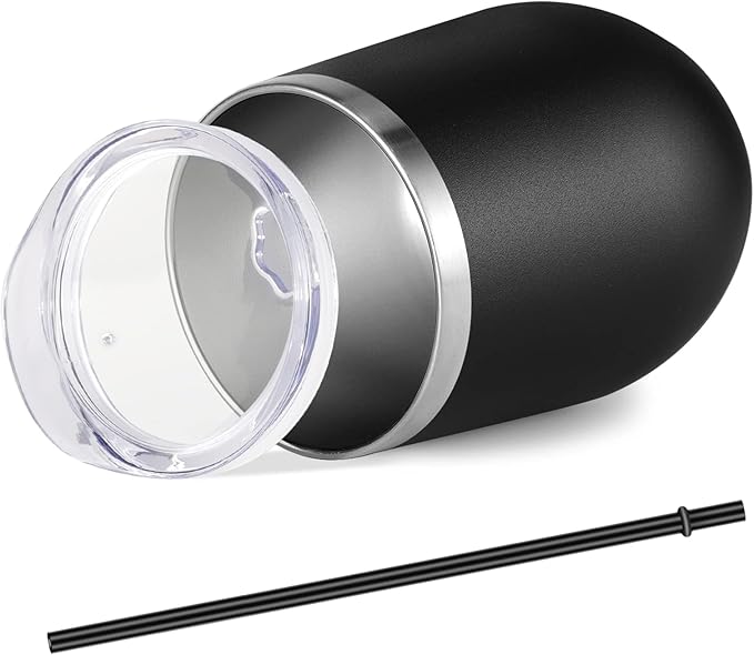 VEGOND Wine Tumblers Bulk 12 Pack, 12oz Stainless Steel Stemless Wine Glass with Lids and Straws, Double Wall Vacuum Insulated Tumbler Cup, Coffee Mug for Cold Hot Drinks