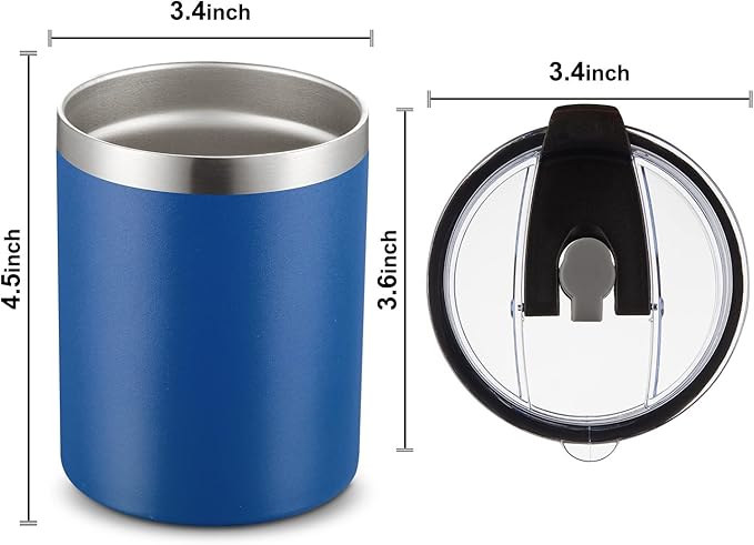 MEWAY 12 oz Lowball, Tumbler Stainless Steel Double Wall Vacuum Insulated Mug with Straw and Lid, Cleaning Brush ，Durable Powder Coated Insulated Coffee Cup for Cold & Hot Drinks (Navy, 12 pack)