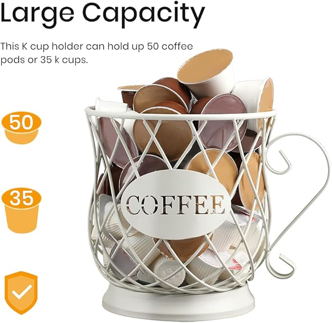 TreeLen White Medium Coffee Pod Capsule Storage Holder for 35 K Cups Capacity K Cup Holder K Cup Organizer